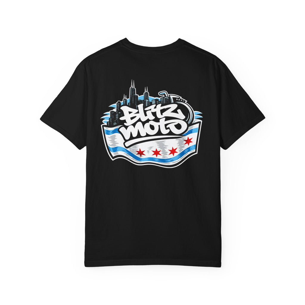 Chicago Blitz Moto Graphic T-Shirt — City Skyline & Flag Logo