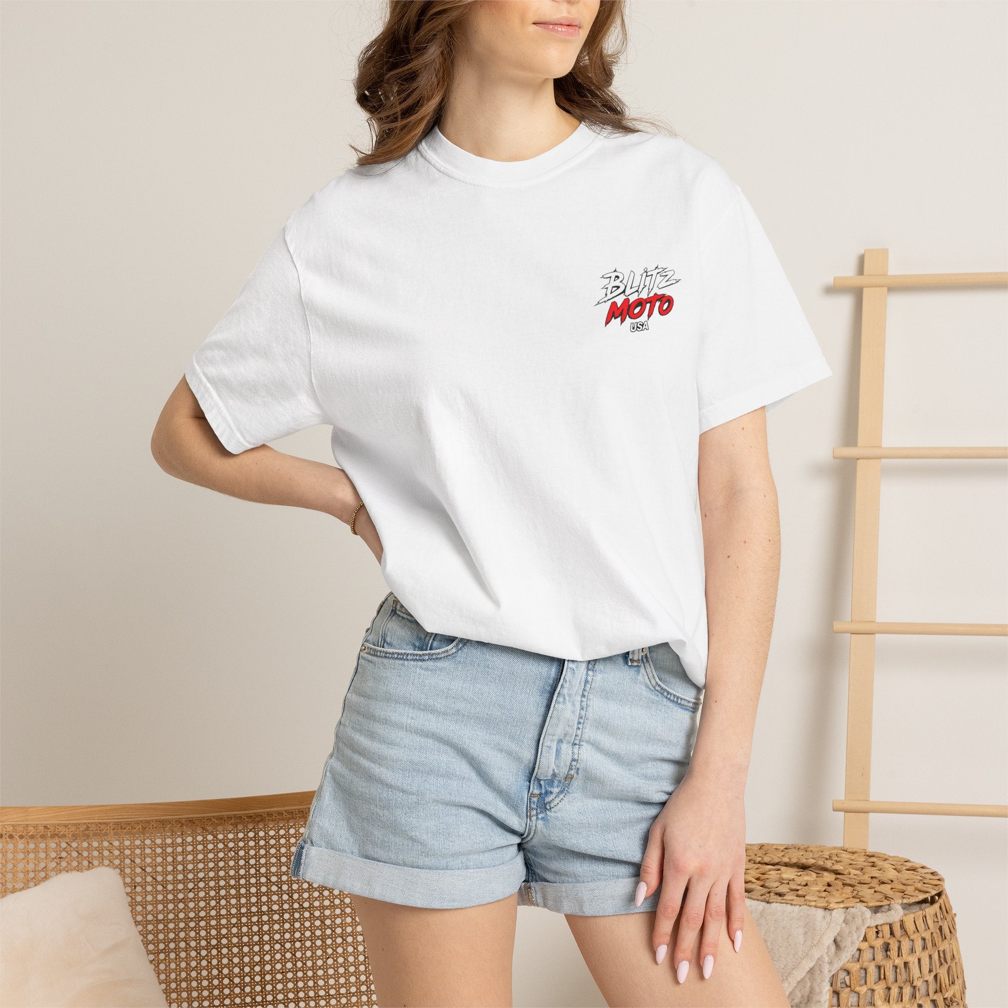 Blitz Moto USA Garment-Dyed Tee — White